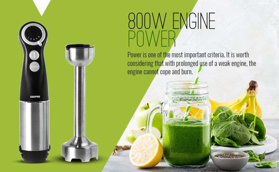 Geepas 800W Powerful Hand Blender Immersion Hand Blender & Turbo