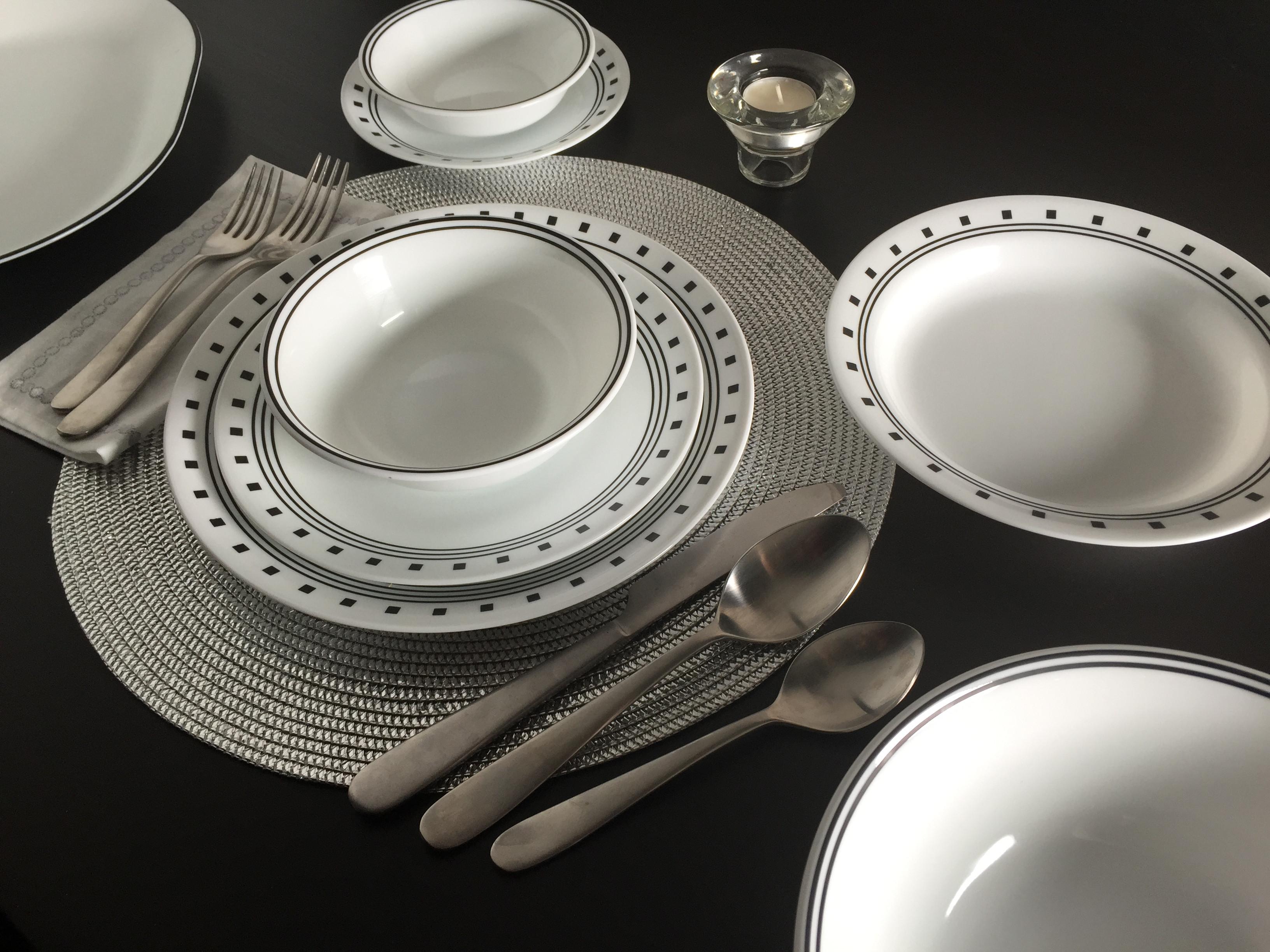 Corelle Livingware 74 Piece City Block Dinnerware Set with Storage Lids