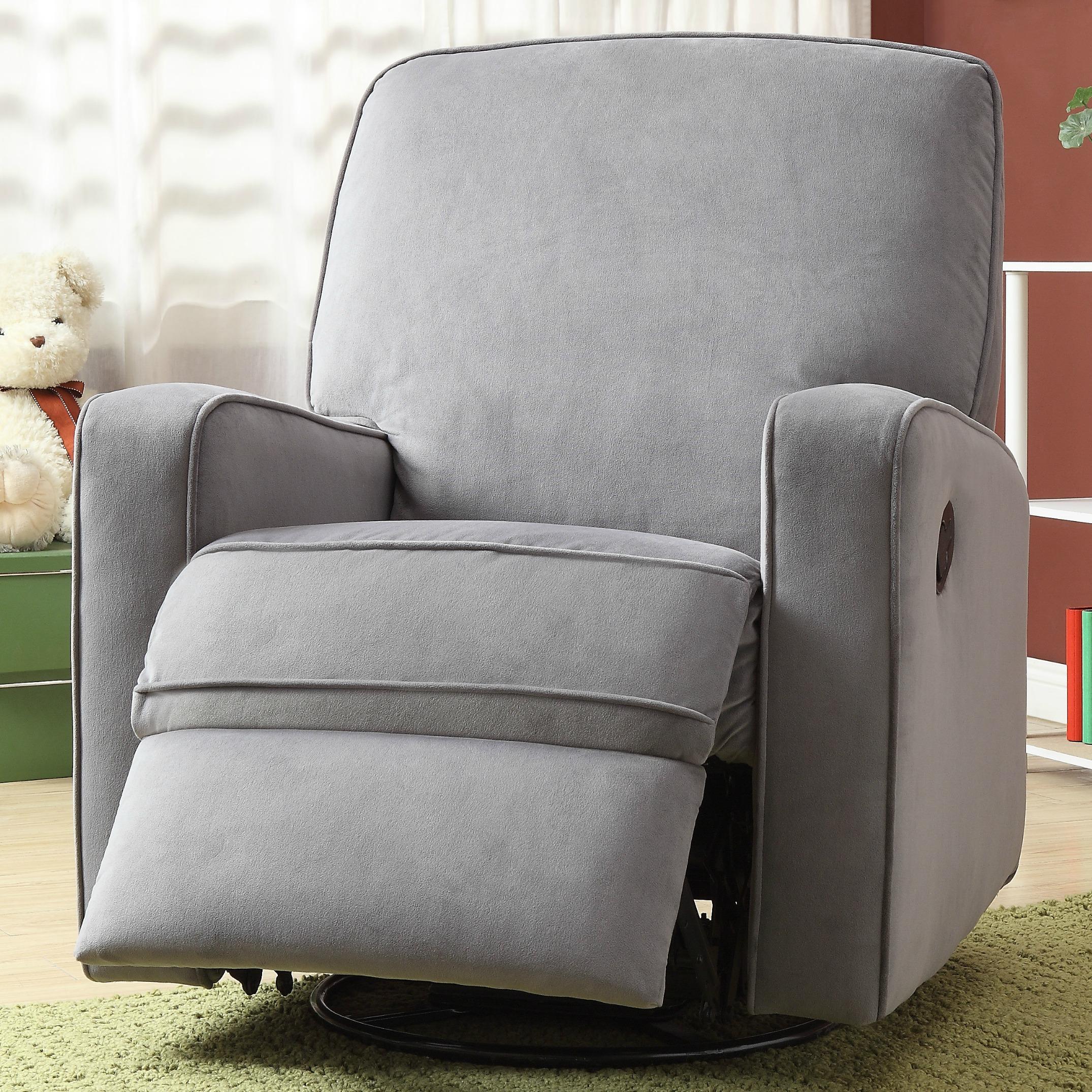 Pulaski Sutton Swivel Glider Recliner, Zen Grey with Stella Piping