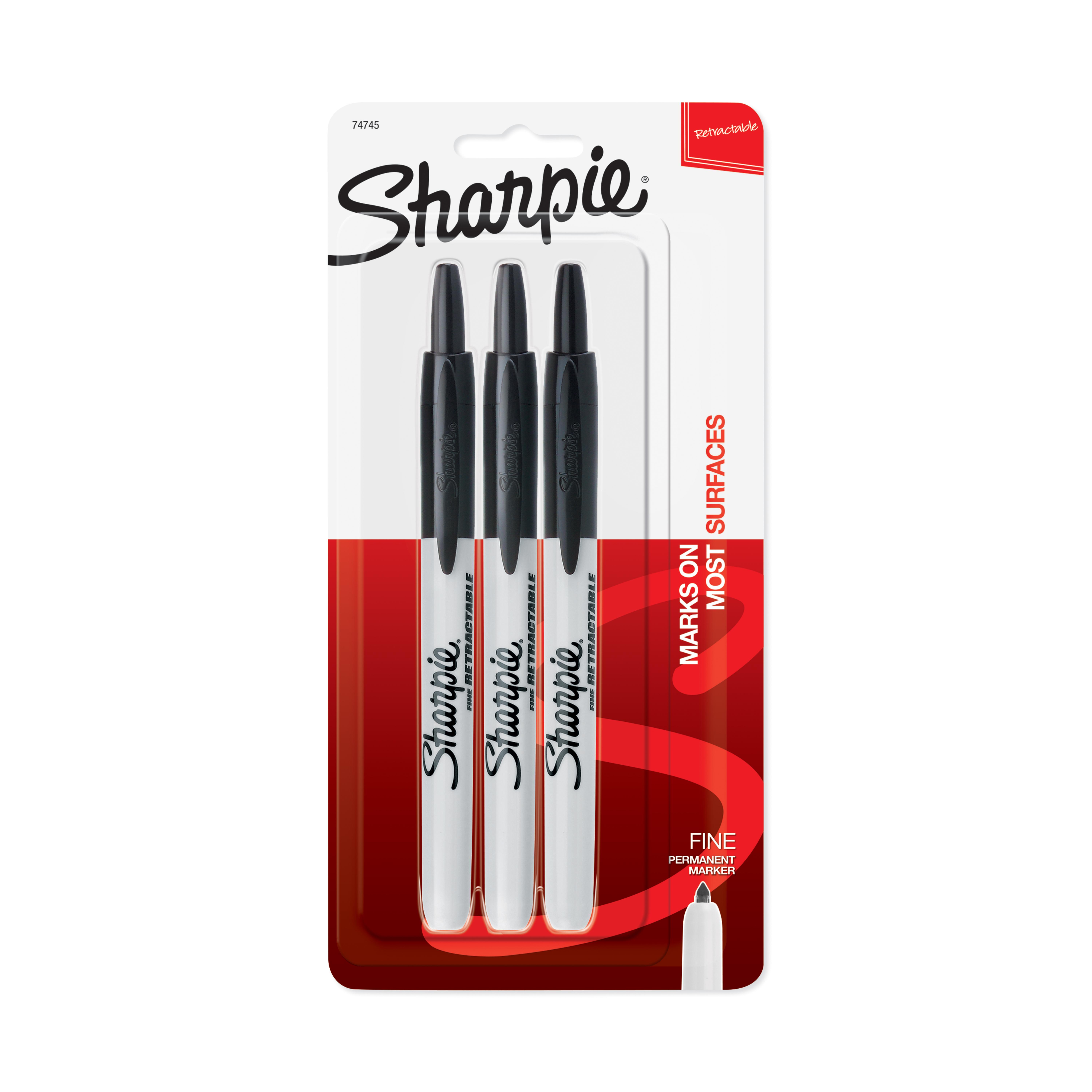Sharpie Retractable Permanent Markers, Fine Point, Black, 3
