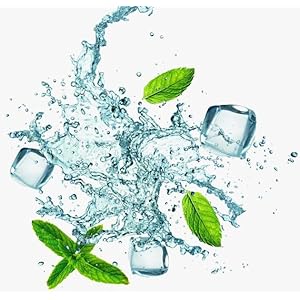 Splashing water with mint leaves and ice cubes