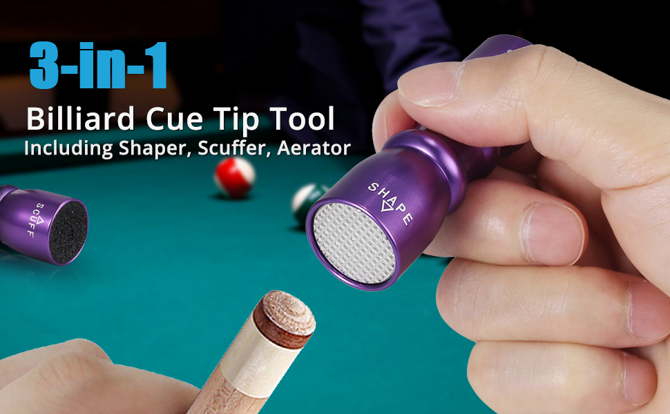 Billiard Snooker Pool Cue Tip Shaper 3 in 1 Tool Shaper, Scuffer