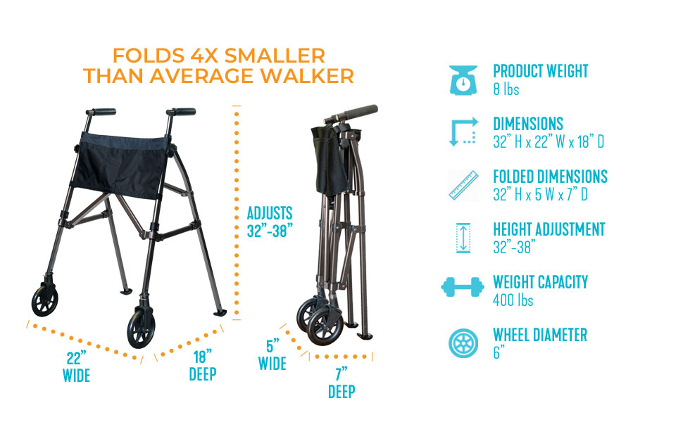 Stander EZ FoldNGo Walker, Lightweight Folding 2 Wheel