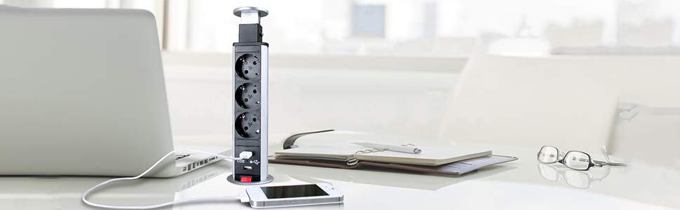 Elbe versenkbare Einbausteckdose aus Edelstahl, Steckdosenleiste