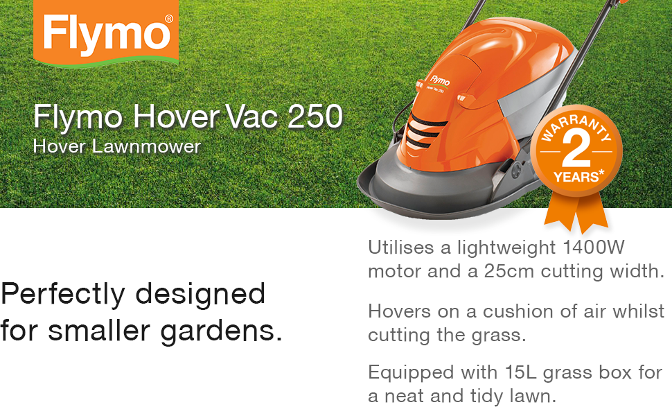 Flymo Hover Vac 250 Electric Hover Collect Lawn Mower 1400W, 25cm