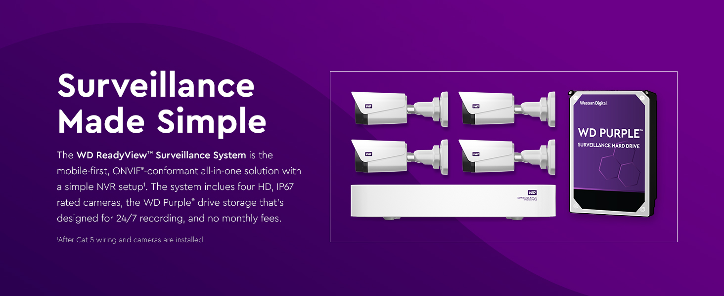 Amazon Com Wd Readyview 2mp Surveillance System 1080p Hd 2tb Wd Purple Hdd Poe Nvr Ip67 Rated 4 Cameras Motion Detection Night Vision Outdoor And Indoor Security Surveillance Wdbult0020hwt Hesn Electronics