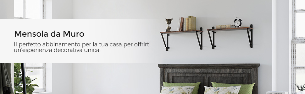 VASAGLE Mensola A Parete, Set Di 2 Mensole, Ripiano Decorativo Esposizione Con Staffe Di Metallo, Mensola Portaoggetti Per Soggiorno, Camera Da Letto, Corridoio, Ingresso, Nero, Rustico Da SONGMICS 10 1/