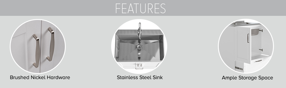 28 inch Deluxe Laundry Cabinet with Pull-out Faucet and Stainless Steel Sink with Storage Compartment and 1 drawer, for the Laundry room, Utility room, Transitional 18 Third