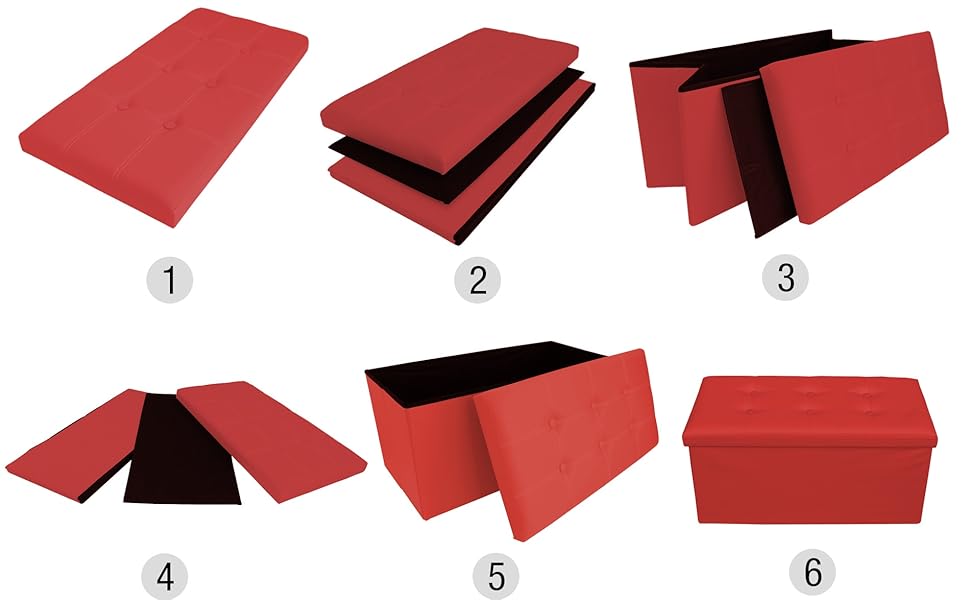 Rebecca Mobili Puff contenitore ecopelle, pouf pieghevole, baule con coperchio rosso Misure 38