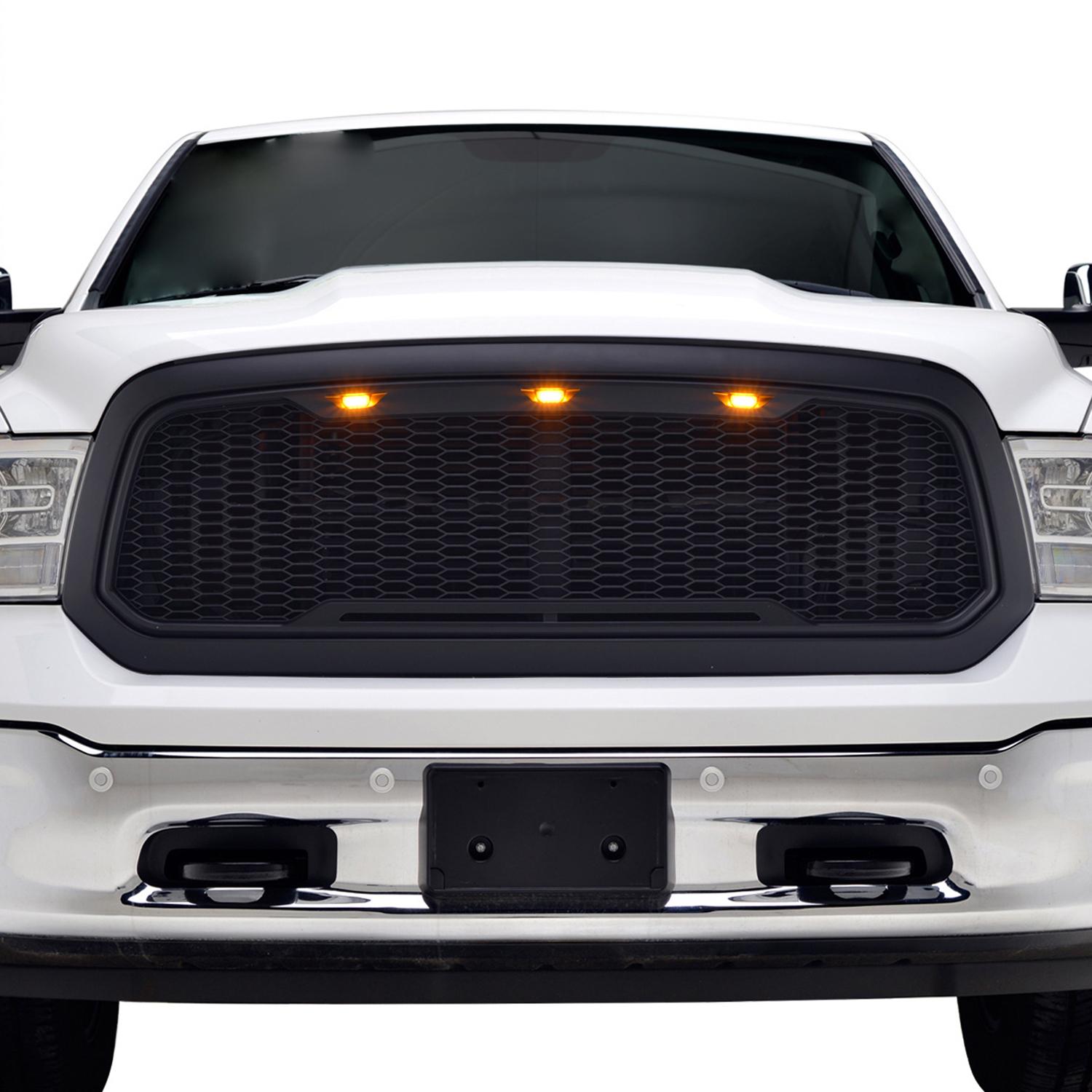 EAG Replacement Ram Front Grille Upper Grill Matte Black With Amber