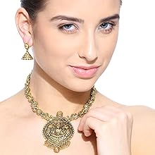 Buy Zaveri Pearls Dark Antique Oxidised Temple Necklace Set For Women ...