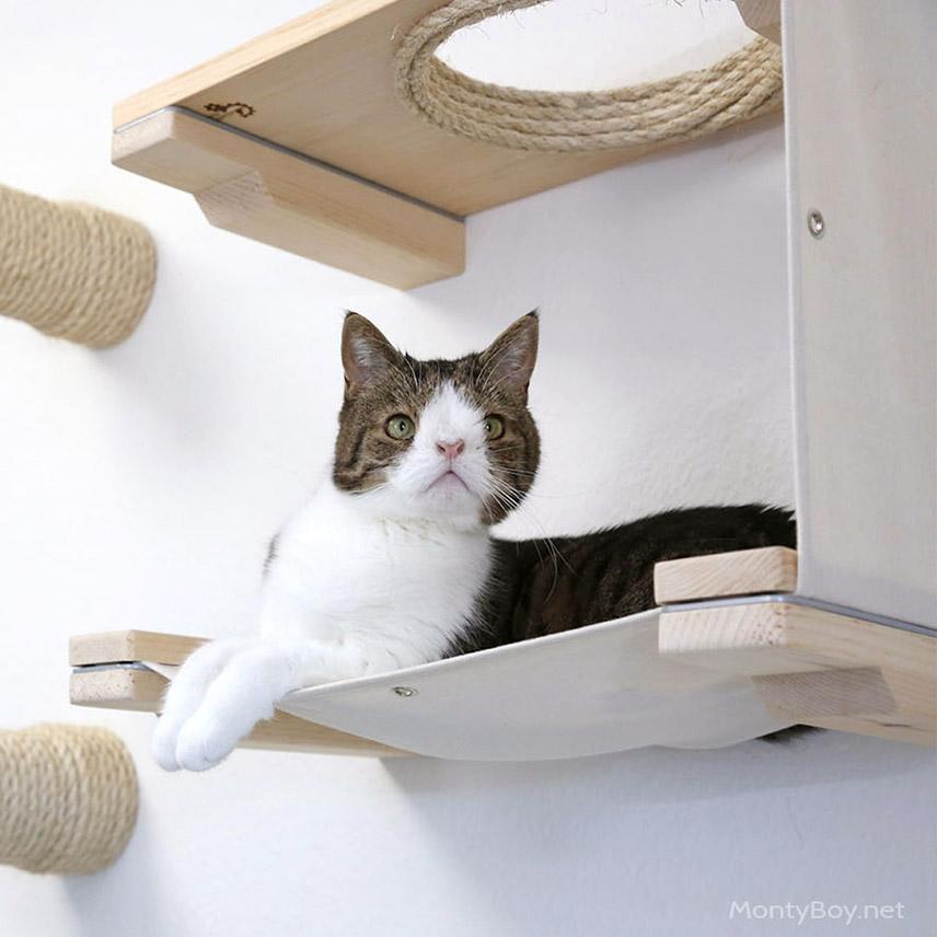 CatastrophiCreations Hammock Lounger Handcrafted WallMounted Cat Furniture, English Chestnut