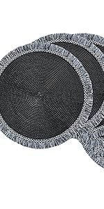 Black fringe placemats, round black, round black placemats, round fringe placemats, set of 6 round