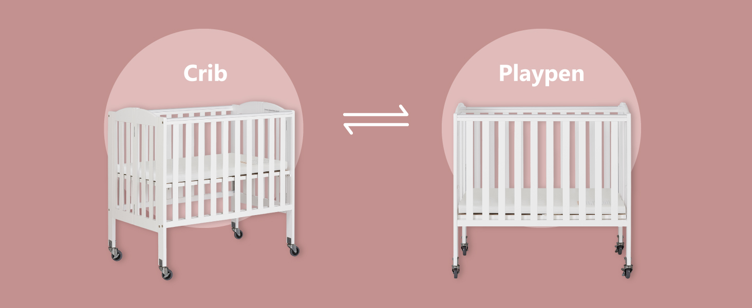 Dream On Me 2in1 Folding Birch Portable Crib, Cherry Baby