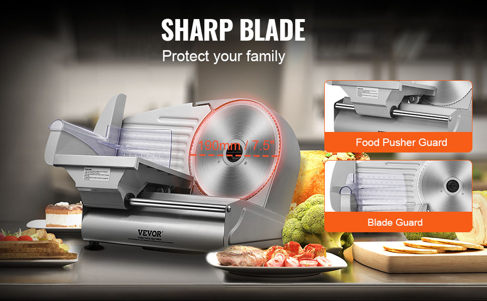 VEVOR Meat Slicer, 180W Electric Deli Food Slicer with 7.5" SUS420