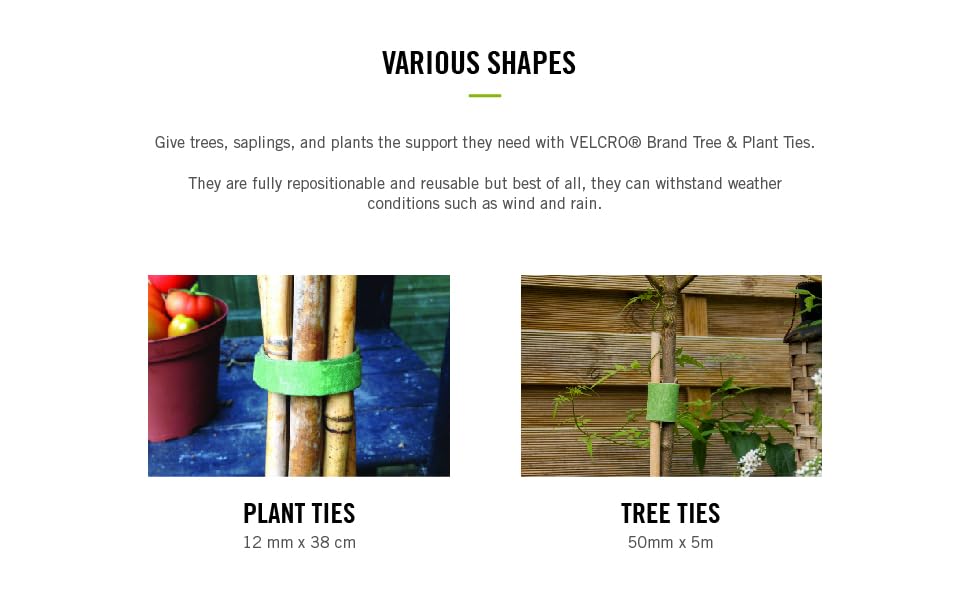 VELCRO Brand ONEWRAP Plant Ties Tape, 12mm x 5m, Green Reusable