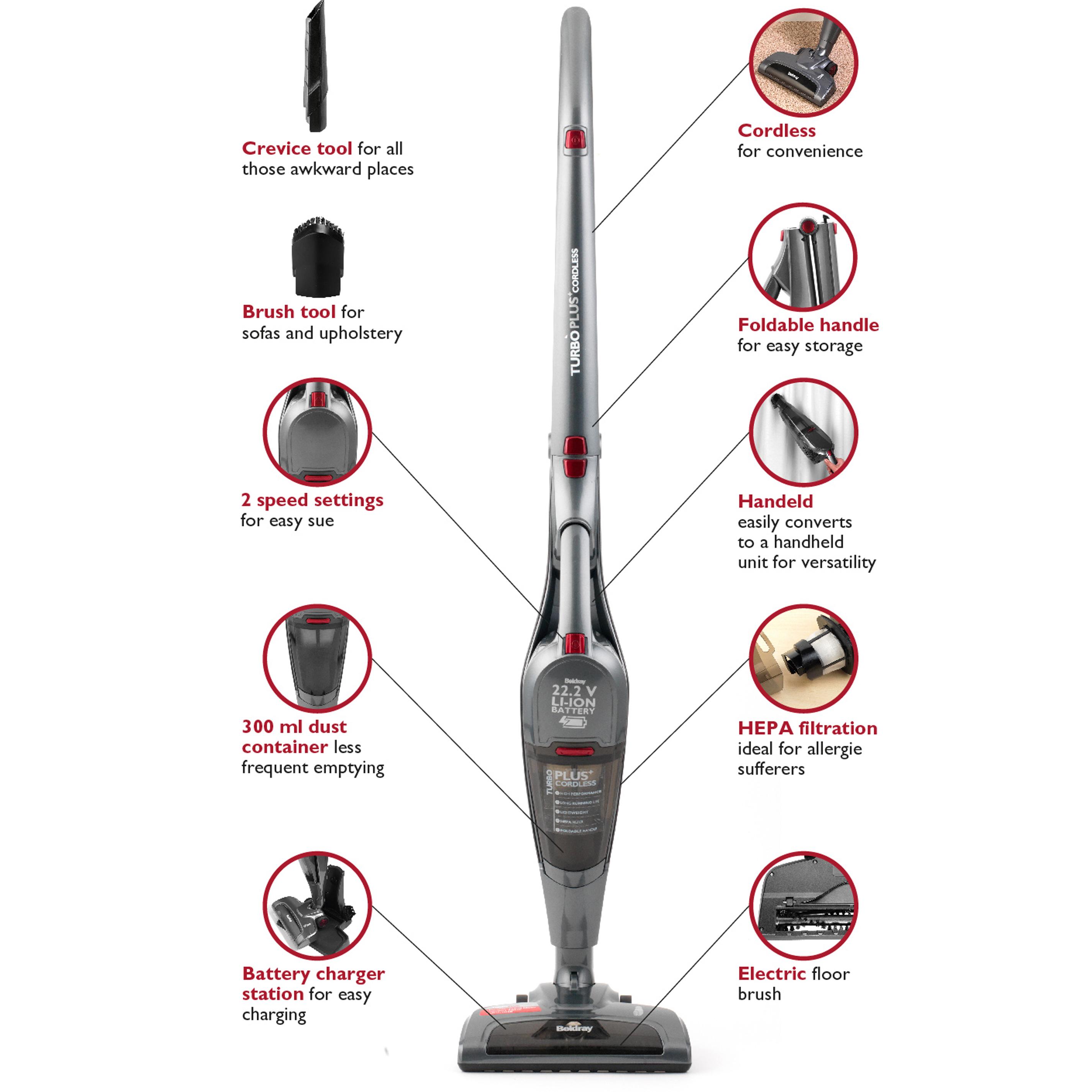 Beldray BEL0502 Turbo Plus 2in1 Cordless Rechargeable Upright