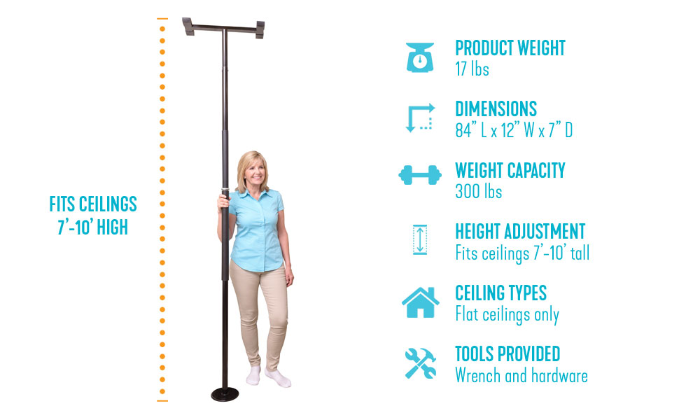 1150 security pole grab bar comfort grip handle tools strong flat ceilings adjustment handle bath