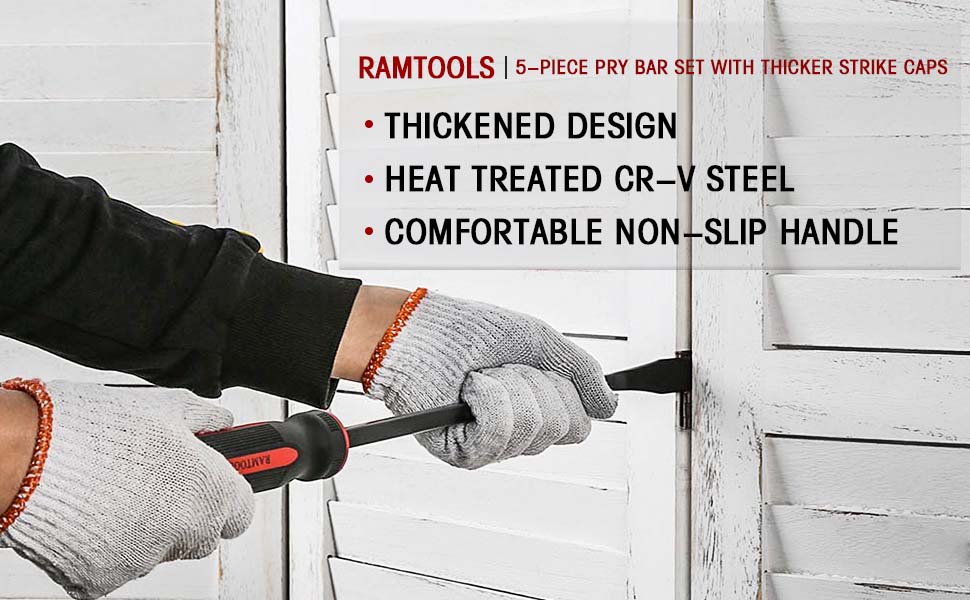 RIMKOLO Pry Bar Set,5Piece Heavy Duty Pry Bar with Thicker Strike Caps