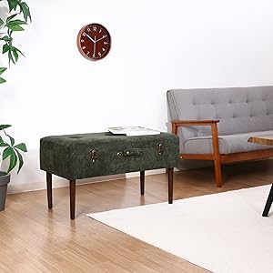 不二貿易 ベンチ トランク型 幅80cm ダークグリーン 収納 ベロア
