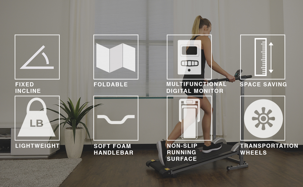 Manual Walking Treadmill with LCD Display, Compact Folding, Portability