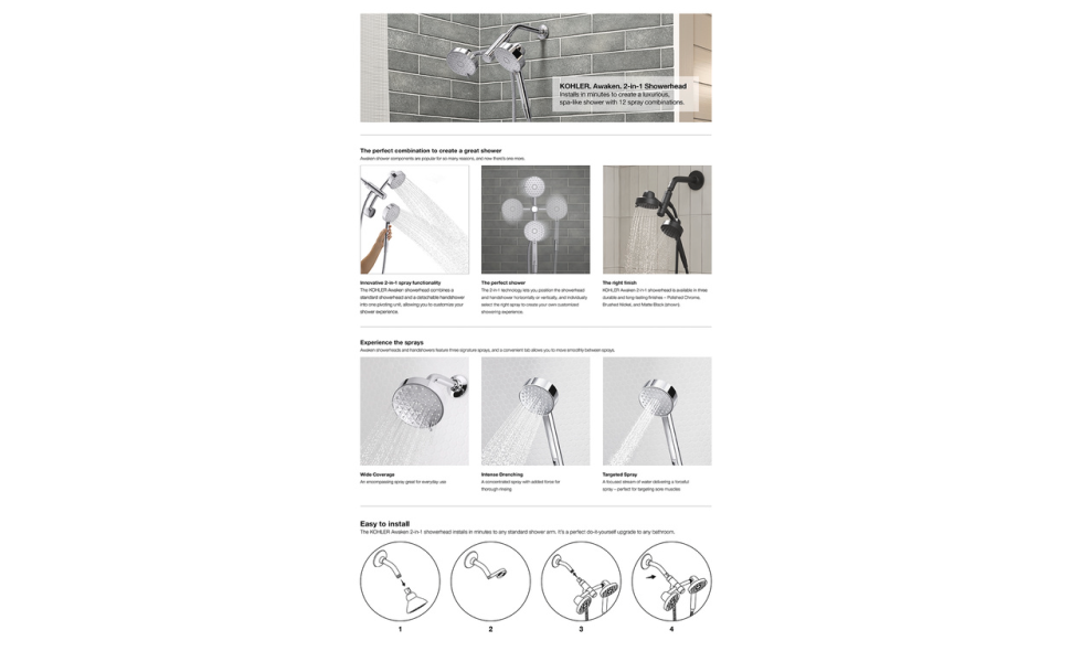 Kohler 23218G2BZ AWAKEN® 2IN1 Multifunction 1.75 GPM Shower Combo