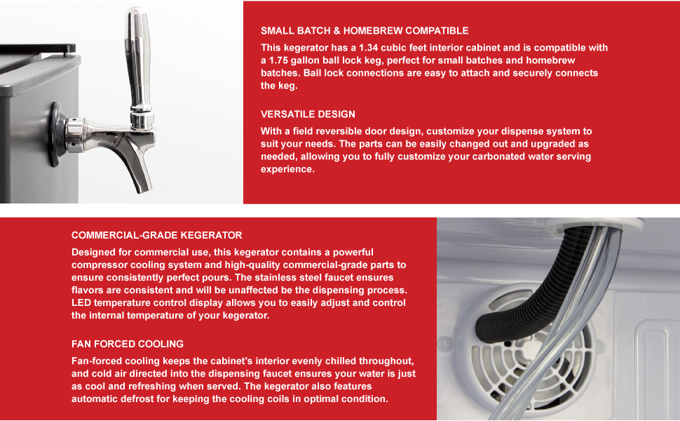 Kegco 17" Wide Carbonated Water Single Tap Black Mini