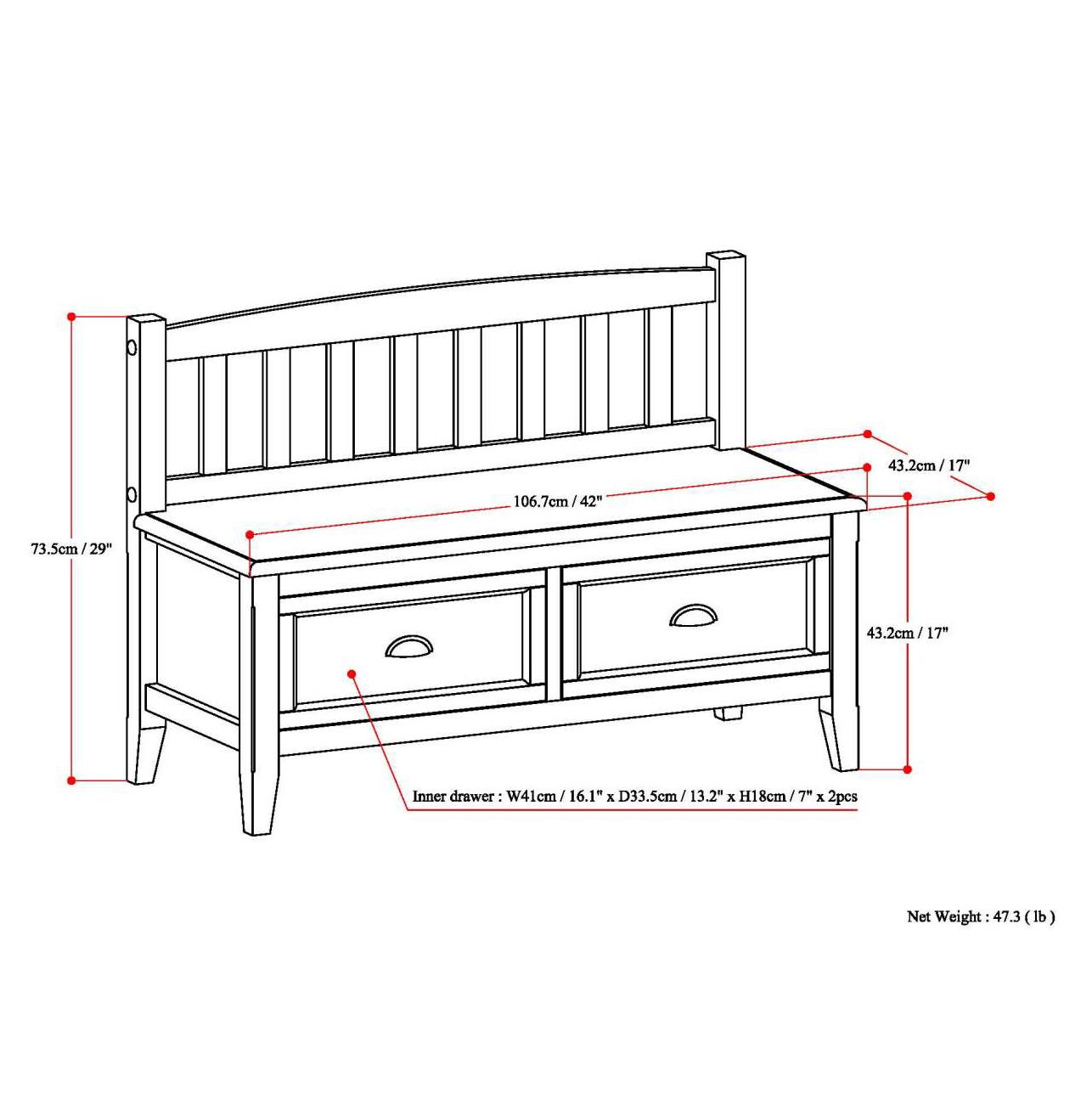 Simpli Home Burlington Solid Wood Entryway Storage Bench