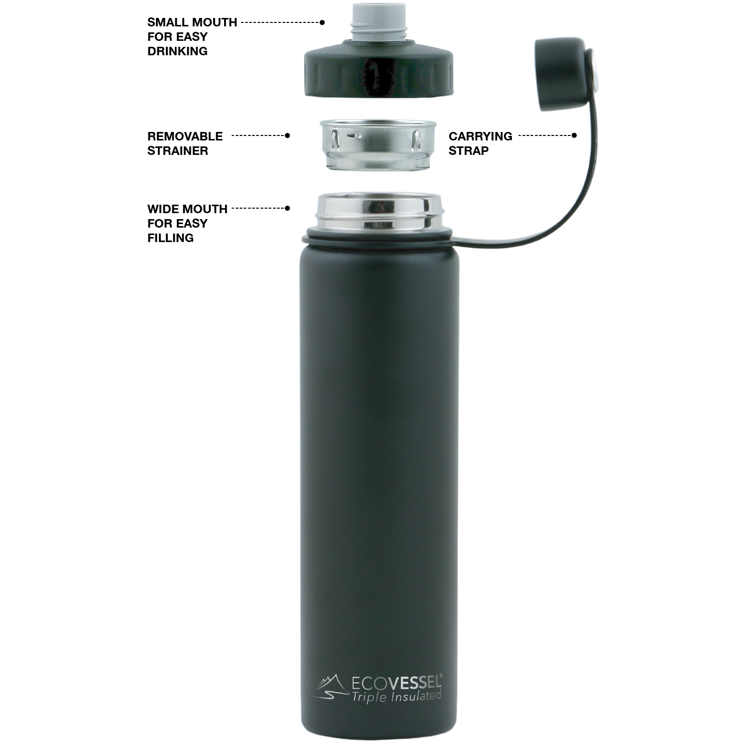EcoVessel BOULDER TriMax Vacuum Insulated Stainless Steel Water Bottle