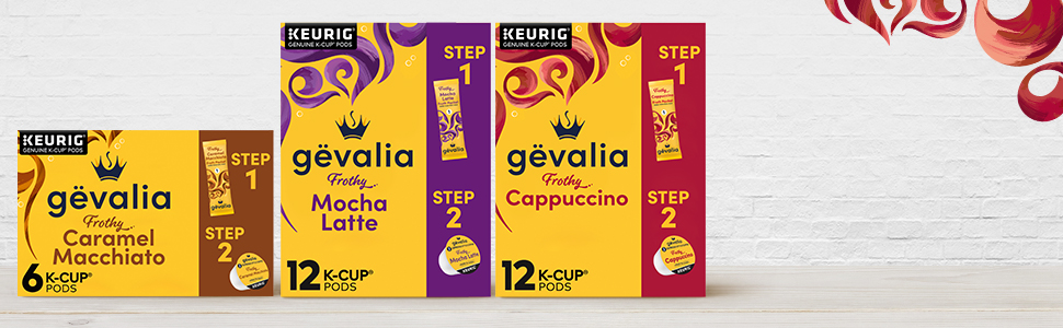 Gevalia Frothy 2-Step Vanilla Latte Espresso K-Cup Coffee Pods & Froth Packets Kit, 6 Count (Pack of 6)