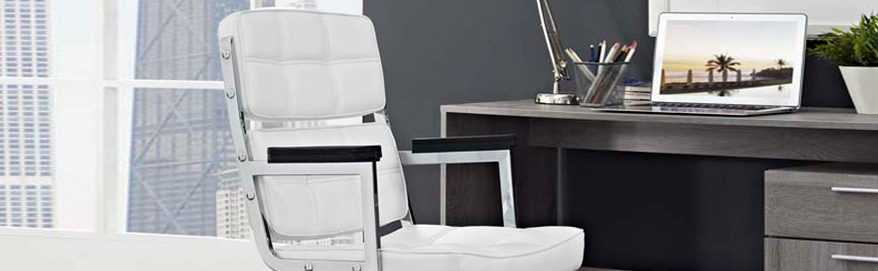 Amazon Com Modway Portray High Back Faux Leather Modern Office Chair In White Furniture Decor