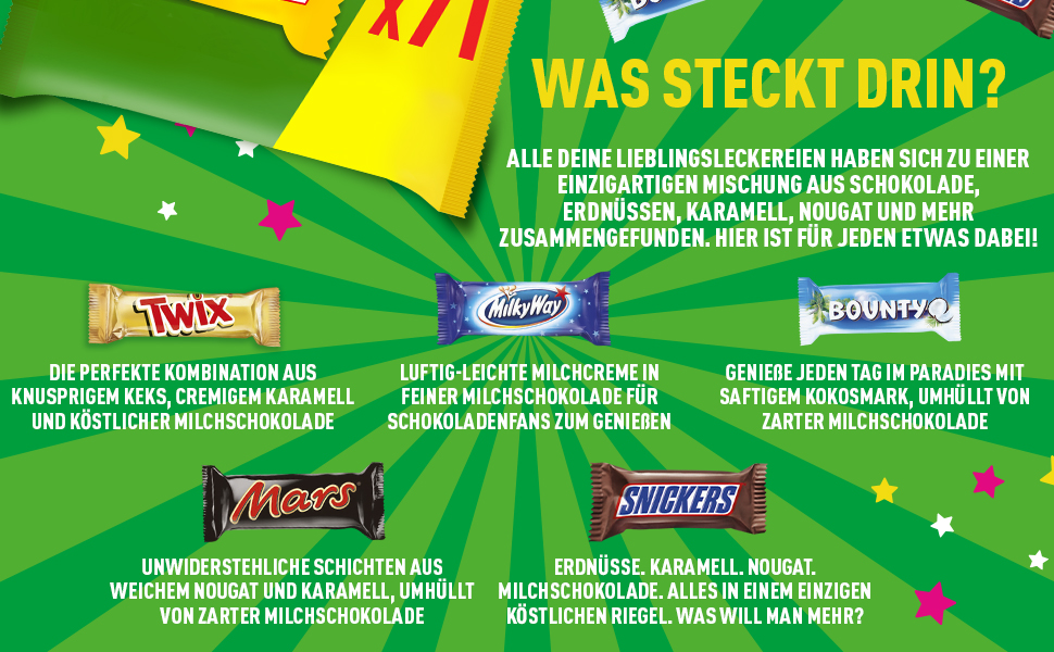 Snickers, Mars, Twix, Mini Schokoriegel, Schokolade, Party Mix, Geschenk, Milchschokolade
