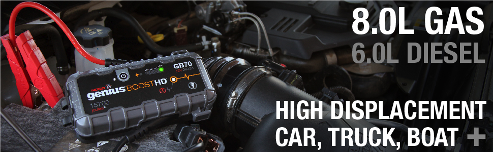 Engine capabilities, GB70, NOCO jump starter, 8 liter gas, 6 liter diesel