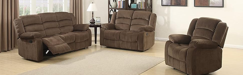 Bill Collection Modern Fabric Upholstered Living Room Reclining Loveseat 