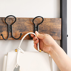 VASAGLE Vintage Garderobenständer, Schuhregal Mit Sitzfläche, Kleiderständer Mit 5 Abnehmbaren Haken, Schuhregal Mit Sitzfläche, 3 Ablagen, Aus Holz Und Metall, Von SONGMICS HSR45BX 14 1