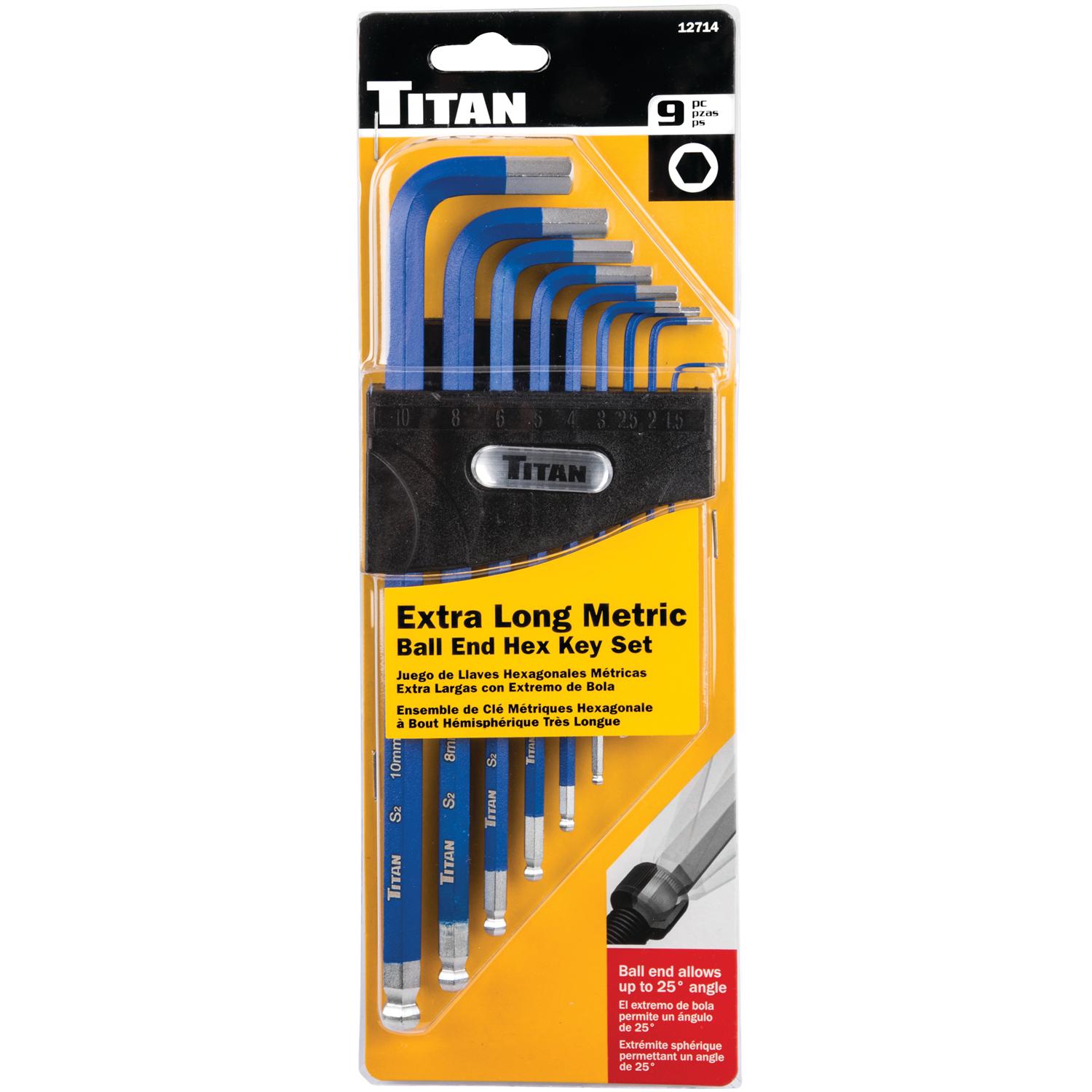 Titan Tools 12714 9Piece ExtraLong Arm Ball Tip Metric Hex Key Set