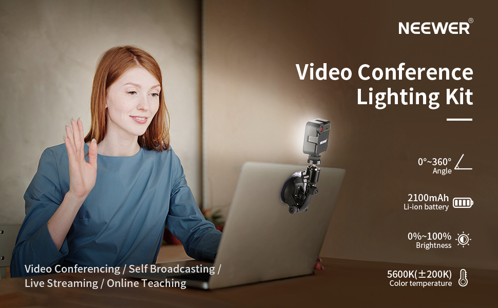 Neewer Video Conference Lighting Kit, Dimmable Laptop Light with Strong