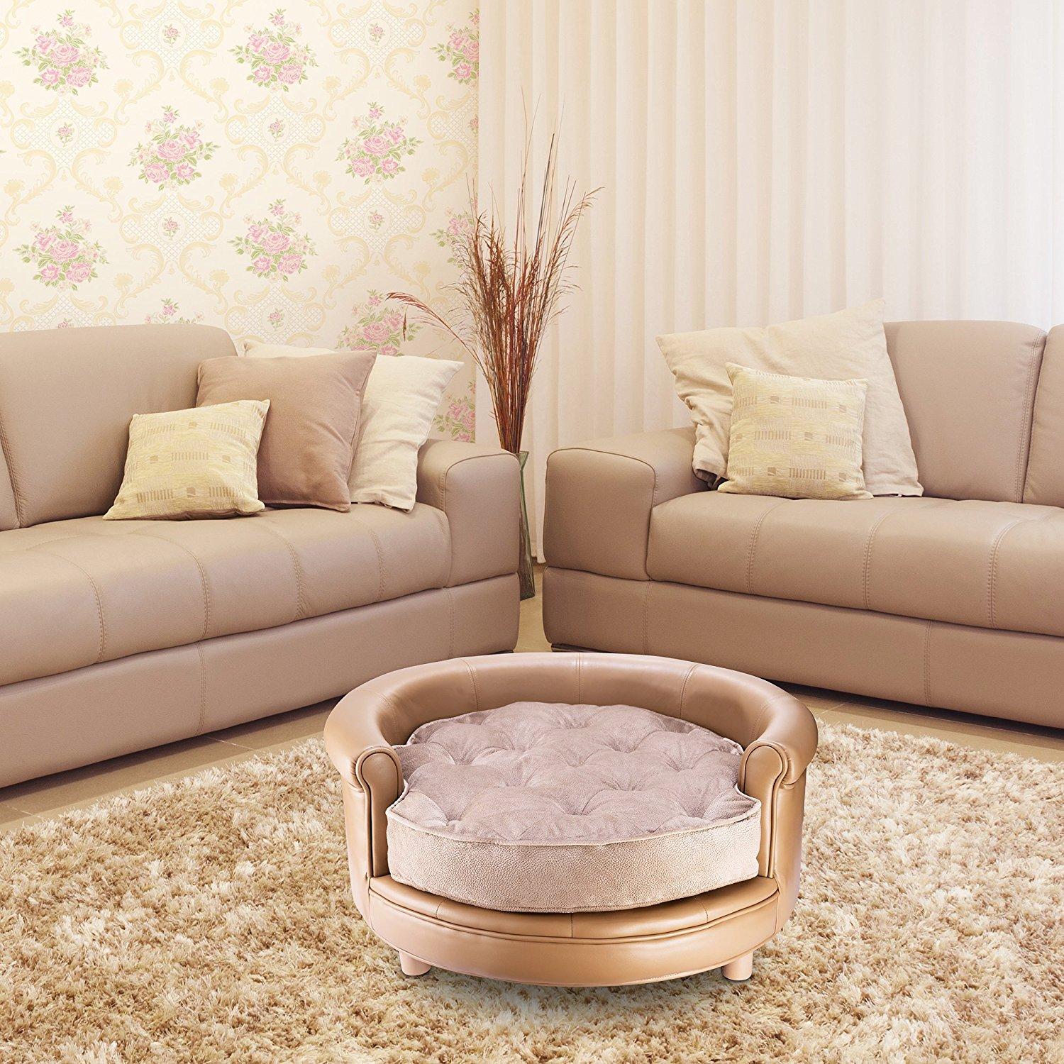 Villacera Chesterfield Faux Leather Large Dog Bed Designer