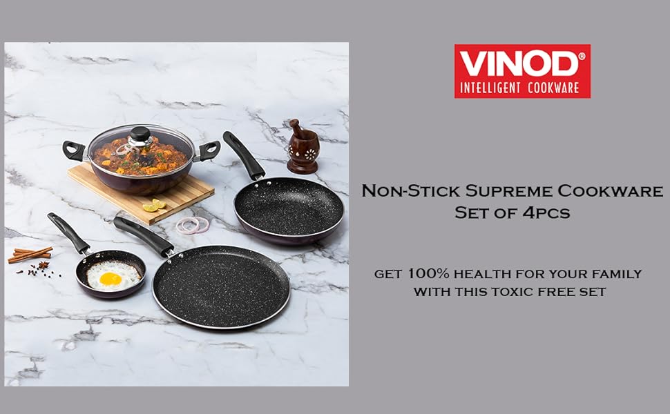 Vinod, Cookware, Frying pan, Frypan, kadai, Kadhai, Glass Lid, Induction, Dosa Tawa, Tava ,