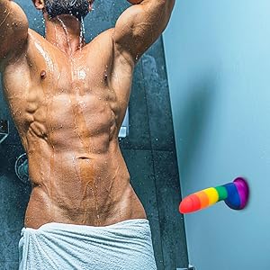 Pure Love 8 inch Rainbow Striped Silicone Dildo Suction Cup Pride Colors Adult Sex Toy Harness