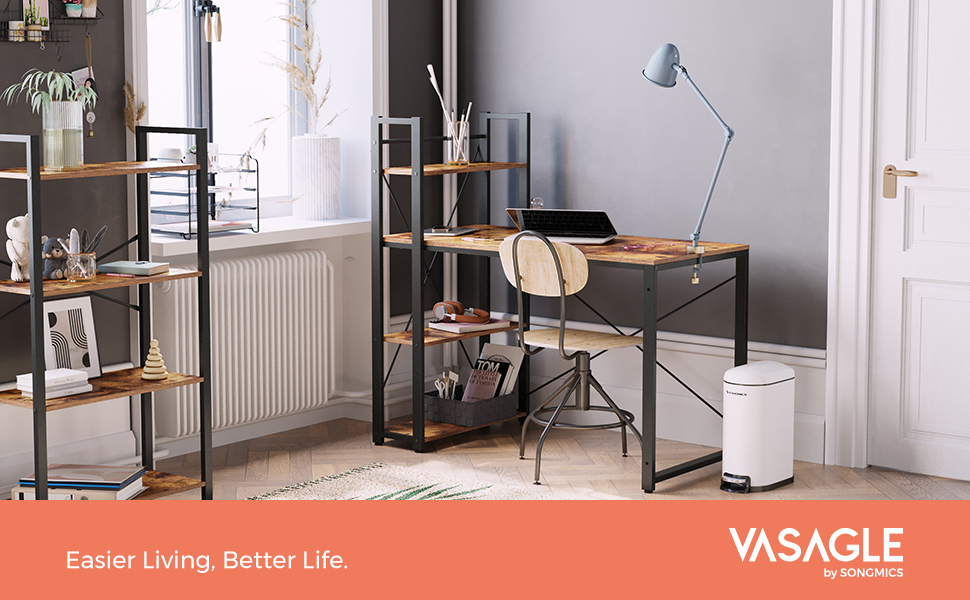 VASAGLE Computer Desk, 120 Cm Writing Desk With Storage Shelves On Left Or Right, Stable, Easy Assembly, For Home Office, Industrial Style, Rustic Brown And Black By SONGMICS LWD48X 10 1/