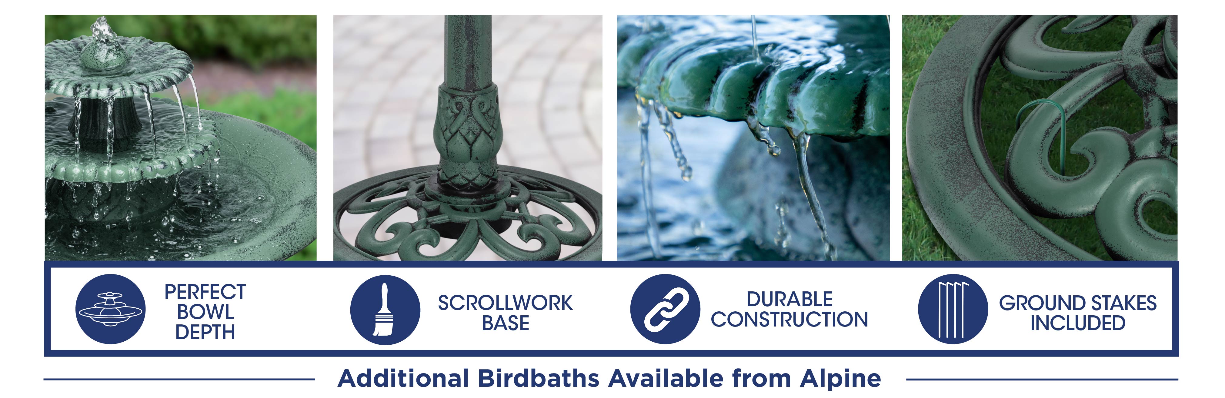 Alpine Corporation 35" Tall 3-Tier Outdoor Pedestal Water Fountain – Durable Resin Cascading Water Feature and Birdbath for Garden, Patio, Deck, and Backyard, Green