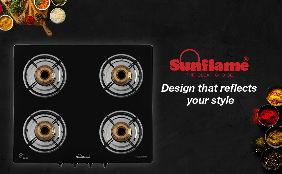 Buy Sunflame PRIDE 4 Burner Gas Stove, Manual Ignition with Toughened