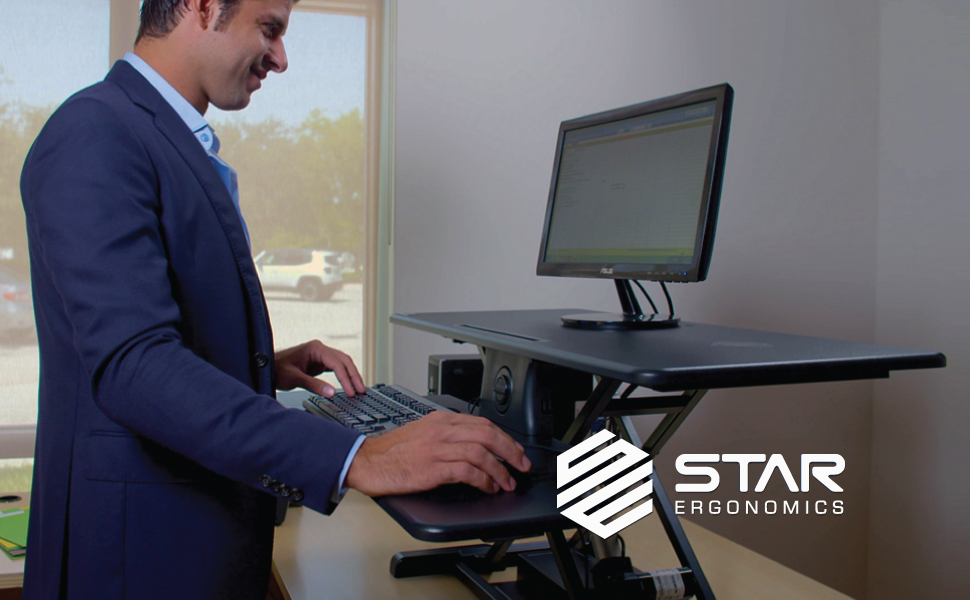 Star Ergonomics Electric Table Top Standing Desk Converter w/Qi