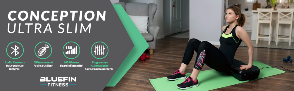 Bluefin Fitness Plateforme Vibrante 1000 Watt Musculation Perte de Poids Haut-Parleurs Bluetooth