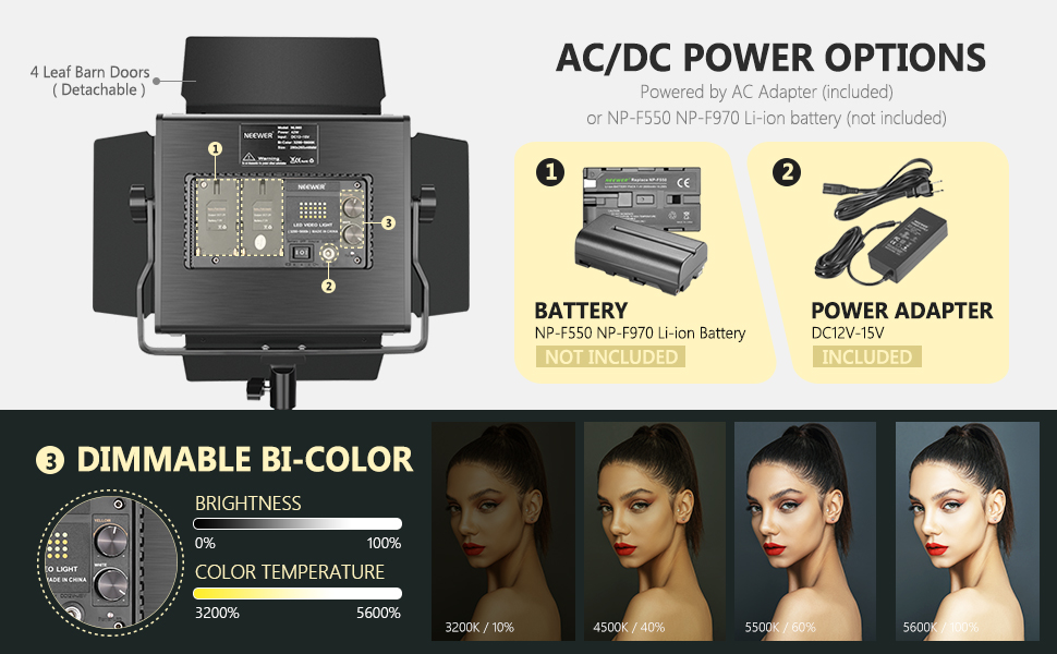 Neewer 3 Packs Bicolor 660 LED Video Light with Stand and Softbox Kit (3)3200