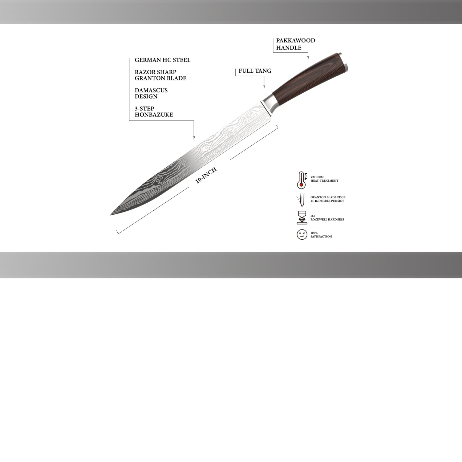 GRANDTIES Damascus Style Slicing Carving Knife with Gift Box, 10 Inch