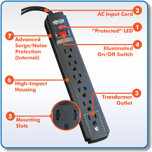 Eaton Tripp Lite TLP606B Black 6 Outlet Surge Protector Power Strip