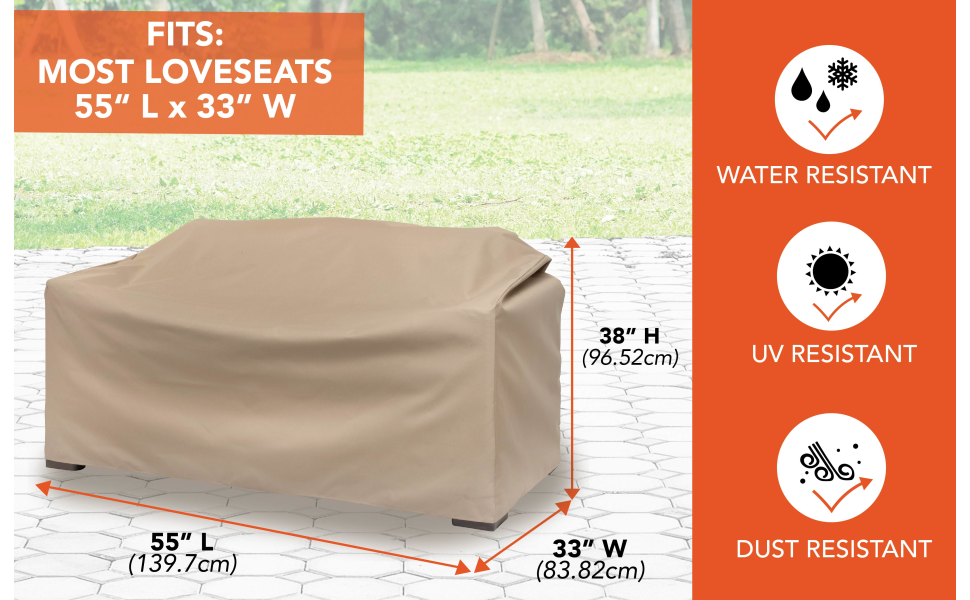 Modern Leisure Basics Outdoor Patio Loveseat Cover, 55" L x 33" W x 38