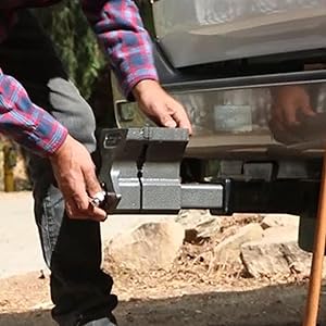 Olympia Tools 38-652 Hitch Vise, 6-Inch, lifestyle image on work bench.